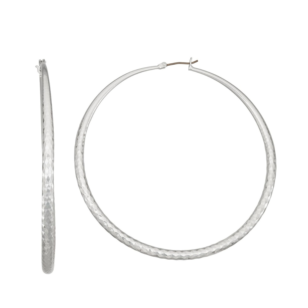 Nine West Silver Textured Hoop Earrings